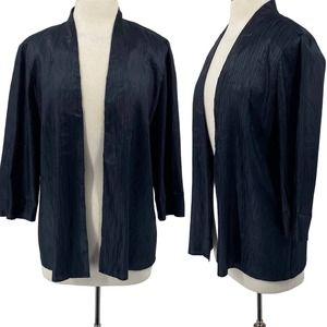 Chicos Travelers Open Front Duster Plisse Texture Lightweight Navy Blue Womens L